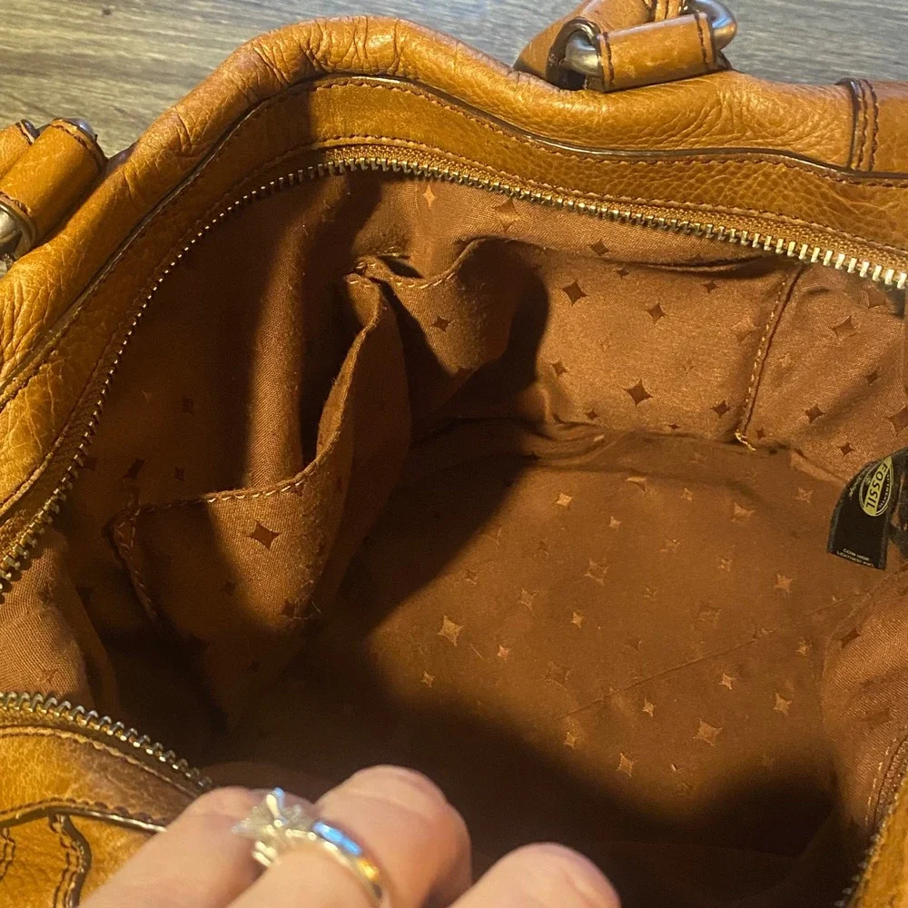 Fossil Tan Leather Satchel Bag
